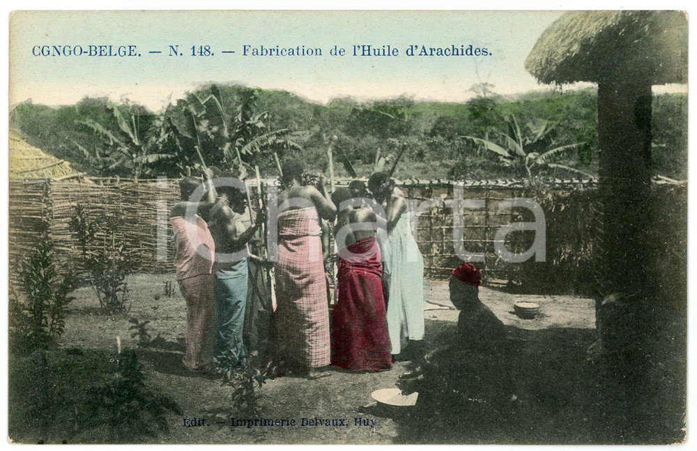 1910 ca CONGO BELGE Fabrication de l'huile d'arachides - Carte postale n.148  Cartolina postale d'epoca, non viaggiata.CONDIZIONI: FAIRFORMATO: FP    originale e autentica 1