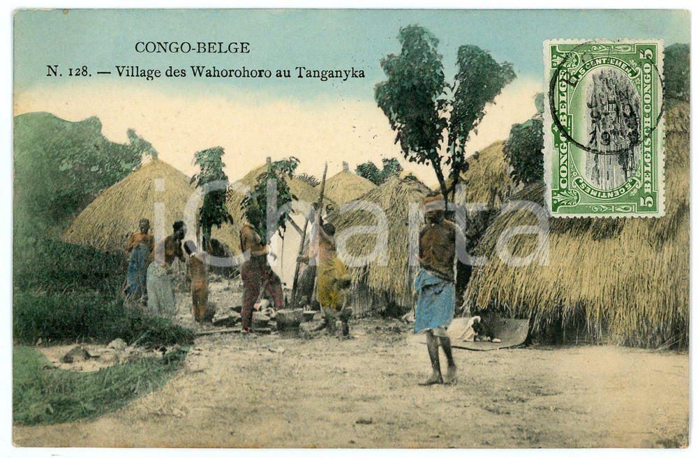 1911 CONGO BELGE - TANGANYKA Village des Wahorohoro - Carte postale n.128 FP VG  Cartolina postale d'epoca, viaggiata.CONDIZIONI: FAIRFORMATO: FP    originale e autentica 1