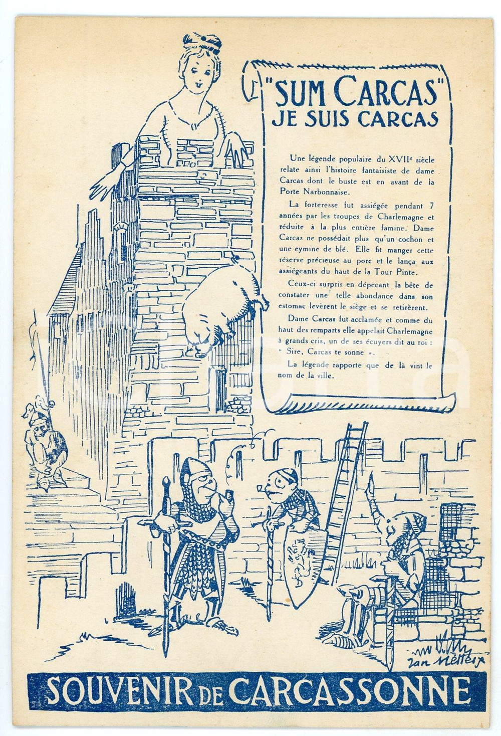 1910 ca COUTUMES CARCASSONNE "Sum Carcas" "Je suis Carcas" Carte postale  Cartolina postale d'epoca, non viaggiata.CONDIZIONI: GFORMATO: FP    originale e autentica 1
