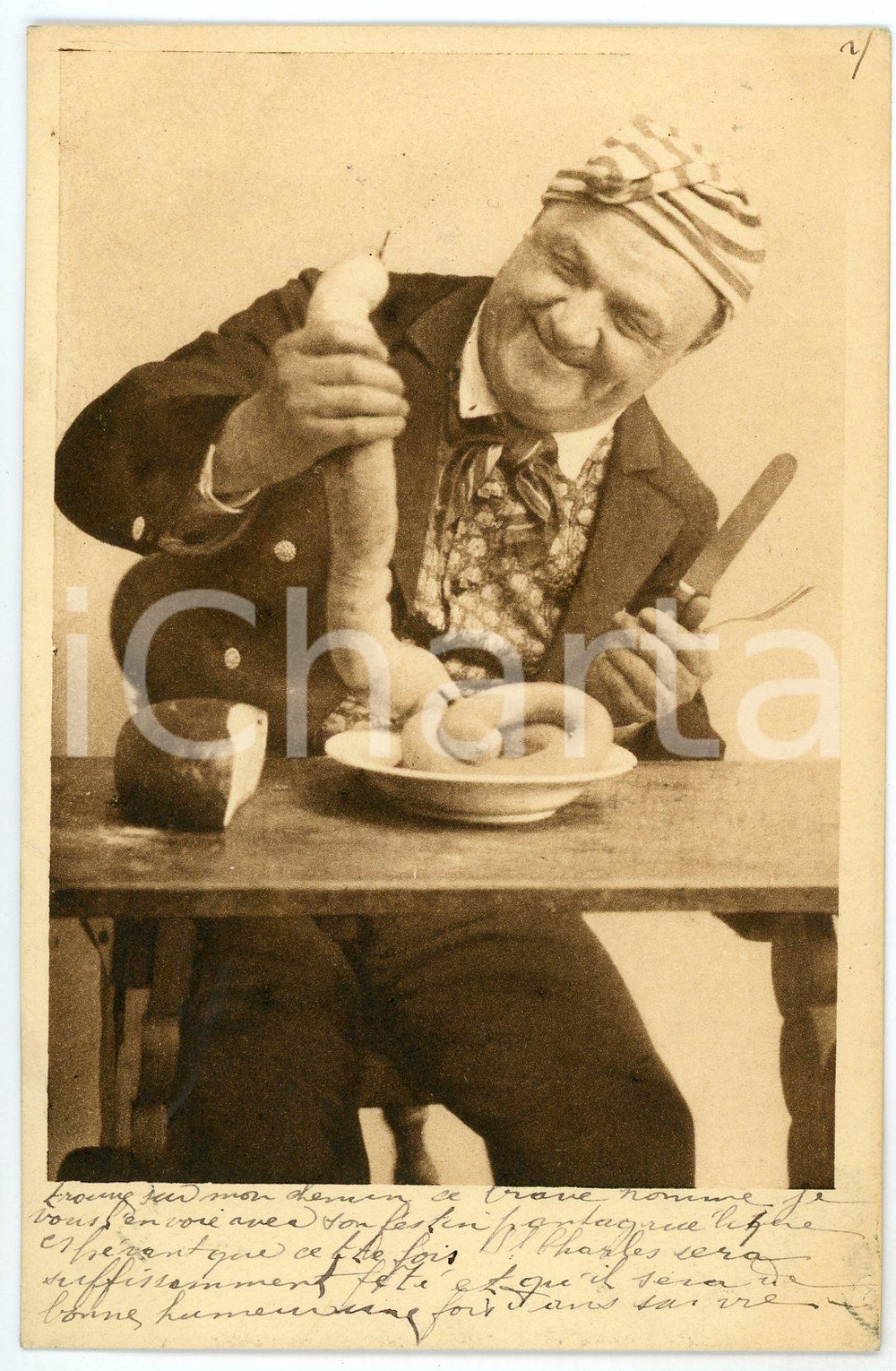 1903 SATIRE - Man eating sausages - Carte postale  Cartolina postale d'epoca, viaggiata.CONDIZIONI: G FORMATO: FP    originale e autentica 1