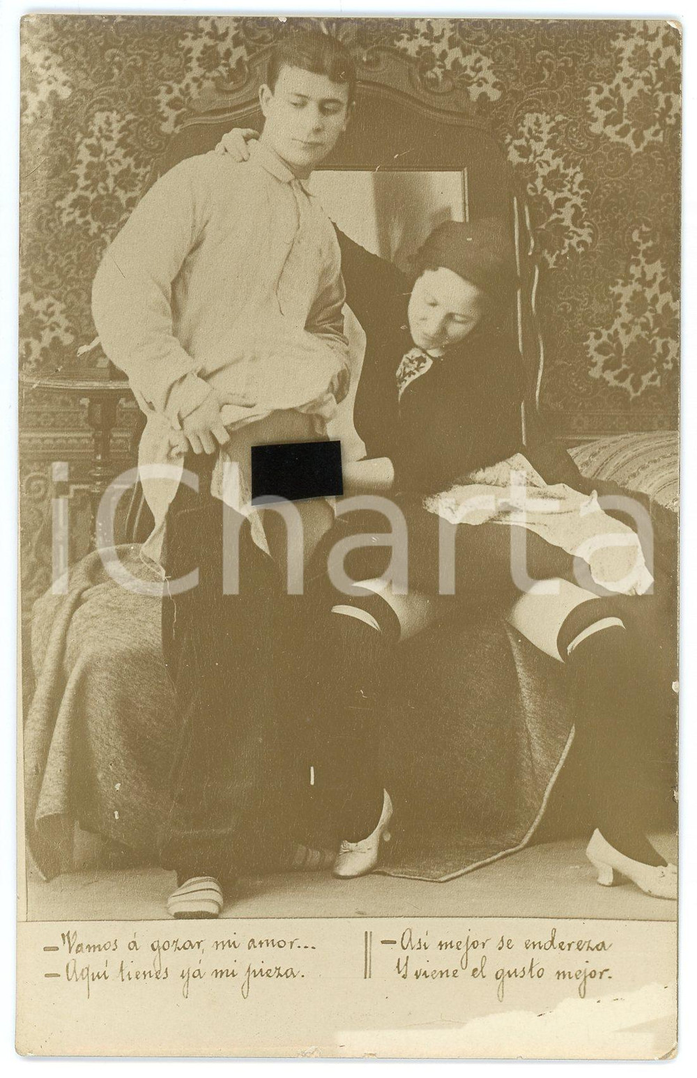 1920 ca VINTAGE EROTIC ESPAÑA Young couple (1) RARE PORN Photo RPPC Fotografia originale d'epoca, in formato cartolina postale.CONDIZIONI: G (difetto di stampa)FORMATO: 9x14 cm    originale e autentica 1
