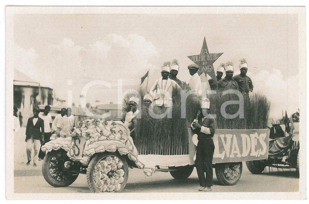 1928 C. ZAGOURSKI - CONGO BELGE Visite roi Albert Ier - Char rizerie *Postcard  Fotocartolina postale d'epoca, opera del fotografo Casimir Zagourski (Kinshasa, Congo Belge).CONDIZIONI: GFORMATO: 14x9 cm    originale e autentica 1
