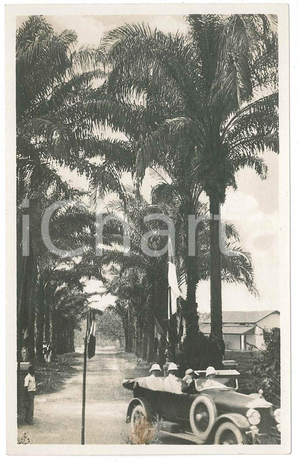 1928 C. ZAGOURSKI - CONGO BELGE Visite du roi Albert Ier - En voiture *Postcard  Fotocartolina postale d'epoca, opera del fotografo Casimir Zagourski (Kinshasa, Congo Belge).E' ritratto il passaggio di Alberto I del Belgio ed Elisabetta di Baviera.CONDIZIONI: F (difetto di stampa al lato inferiore)FORMATO: 9x14 cm    originale e autentica 1