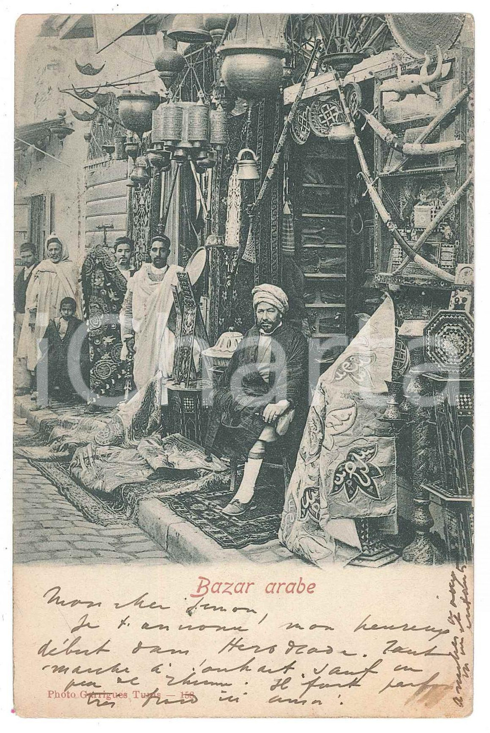1904 TUNIS - TUNISIE Bazar arabe - Carte postale FP VG  Cartolina postale d'epoca, viaggiata ma con affrancatura rimossa.CONDIZIONI: FAIR (smussature agli angoli)FORMATO: FP    originale e autentica 1