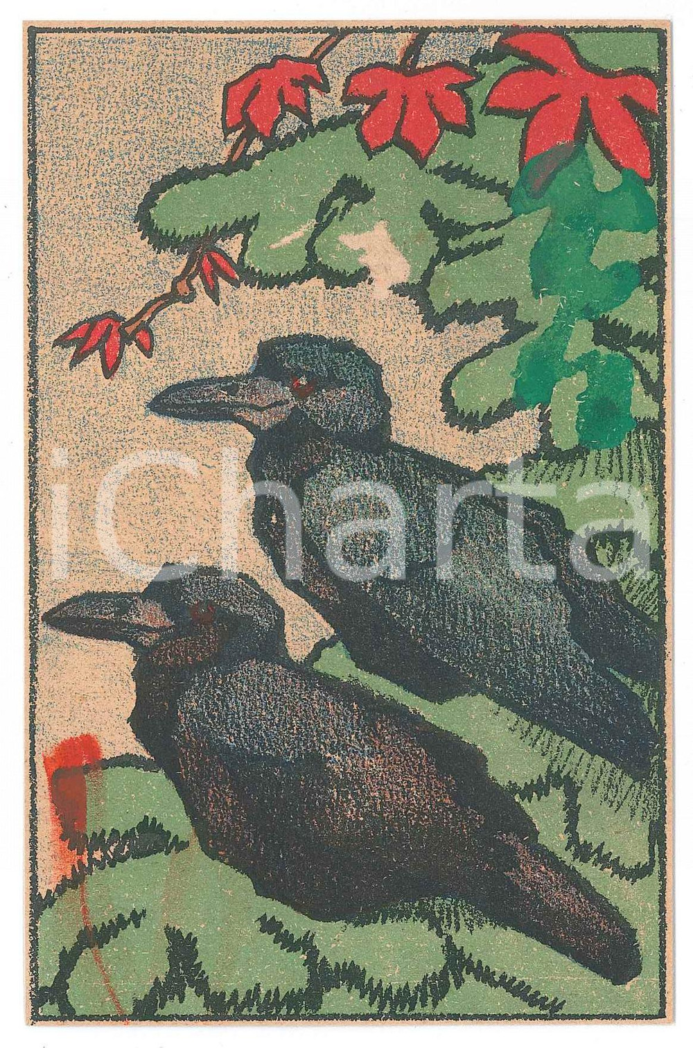 1910 ca ANIMALS Two crows ILLUSTRATED Postcard FP NV - DAMAGED  Cartolina d'epoca, illustrata, non viaggiata.CONDIZIONI: VERY POOR (macchie e abrasione al recto)FORMATO: FP    originale e autentica 1