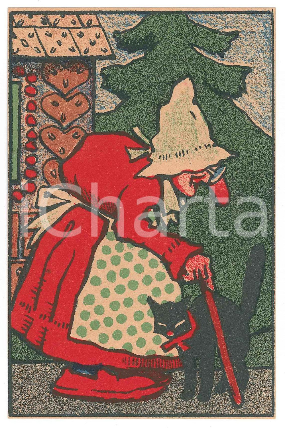 1910 ca ANIMALS Old woman with black cat ILLUSTRATED Postcard FP NV  Cartolina d'epoca, illustrata, non viaggiata.CONDIZIONI: GOODFORMATO: FP    originale e autentica 1