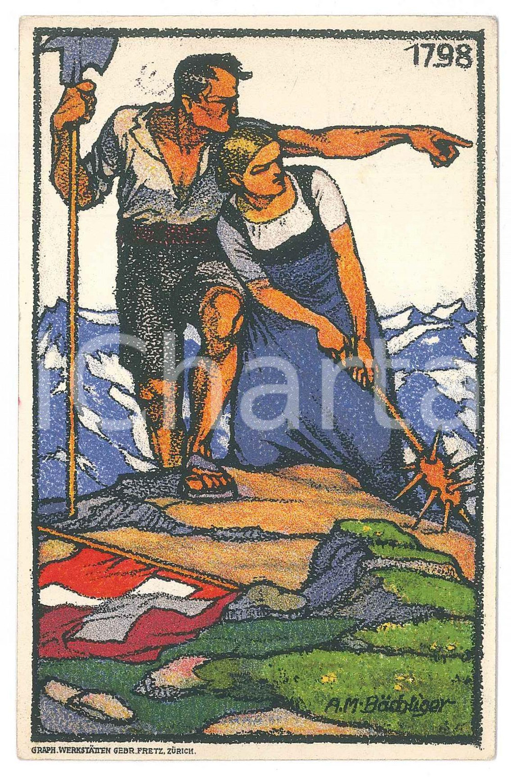 1913 SVIZZERA Festa Nazionale - Artista A.M. BACHLINGER Cartolina TUBERCOLOSI  Cartolina d'epoca, illustrata, viaggiata.CONDIZIONI: FAIR (piegatura all'angolo superiore sinistro)FORMATO: FP    originale e autentica 1