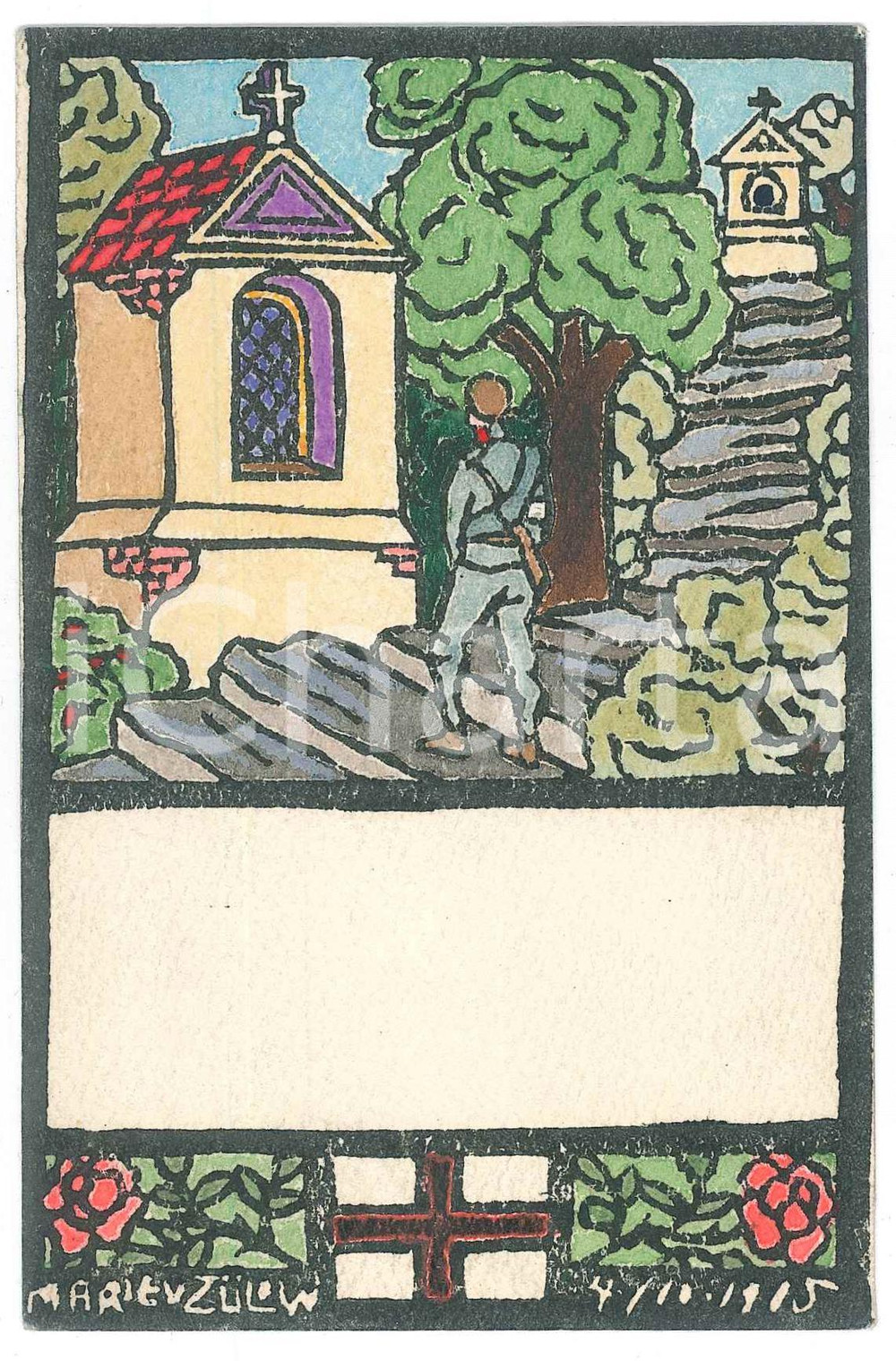 1915 Artist Marie VON ZULOW Soldier praying - Cartolina FP NV  Cartolina postale d'epoca, non viaggiata. GOOD/buono  Formato: FP originale e autentica 1