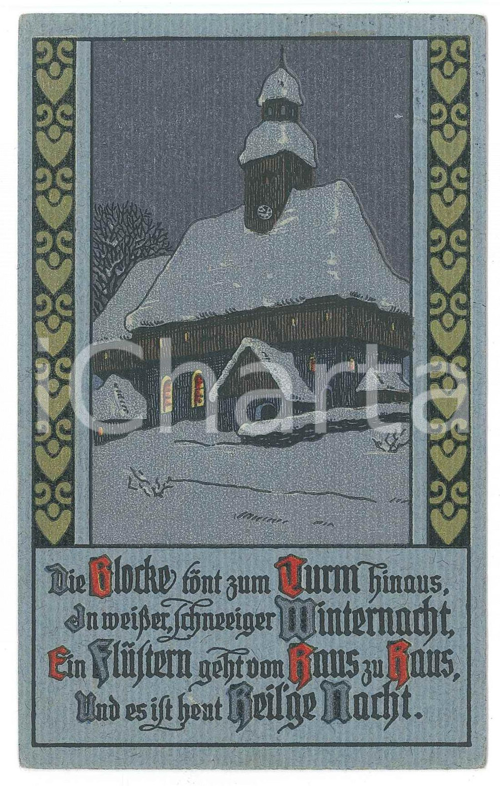 1913 WINTER Snow-covered church - Die glocke font zum turm ILLUSTRATED Postcard Cartolina postale d'epoca, viaggiata. FAIR/discreto Lievi smussature agli angoli Formato: 14x9 originale e autentica 1
