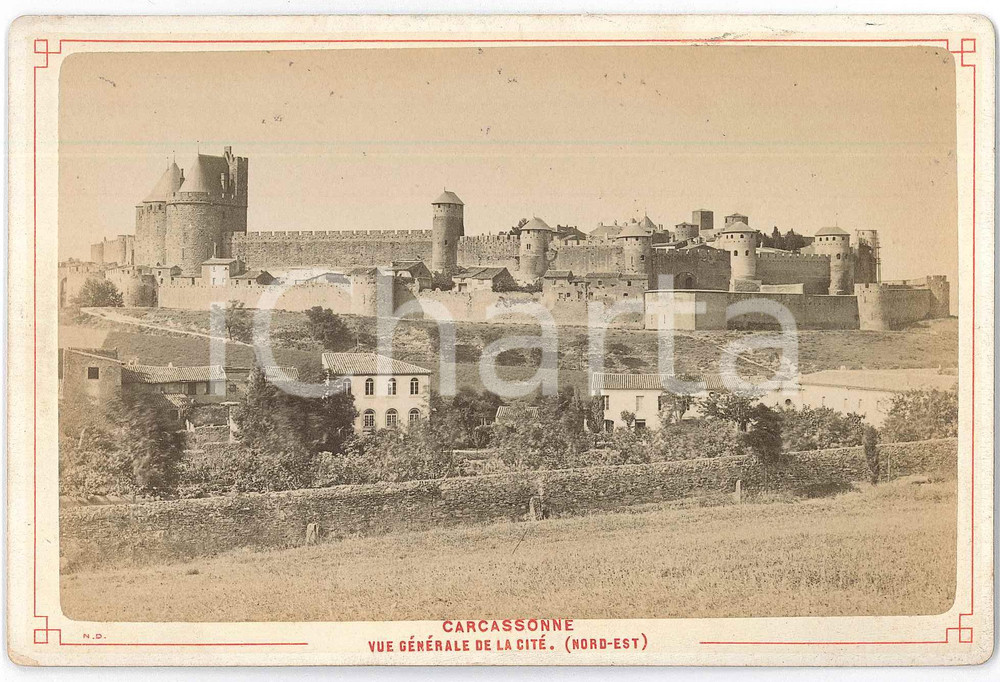 1880 ca CARCASSONNE (FRANCE) Vue générale de la cité - Château *Photo 16x11 cm Fotografia d'epoca, su cartoncino rigido. GOOD/buono  Formato: 16x11 cm originale e autentica 1