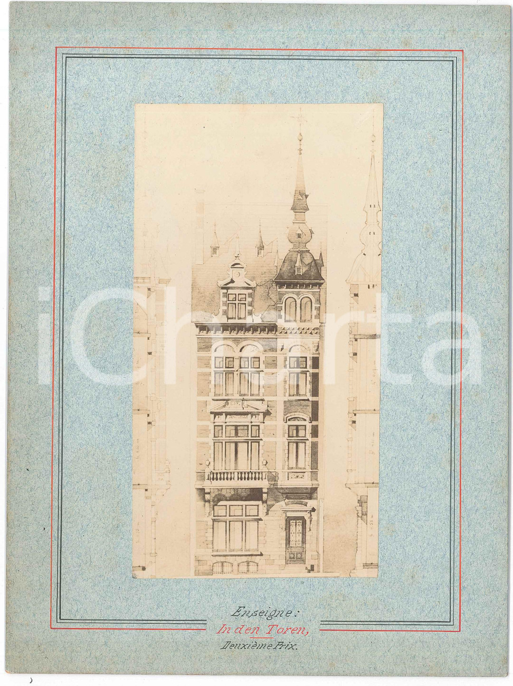 1900 ca BRUXELLES Architecte Guillaume LOW Maison "In den Toren" Photo projet  Fotografia d'epoca, montata su cartoncino rigido, che mostra un progetto di facciata. GOOD/buono  Formato: 18x24 cm originale e autentica 1