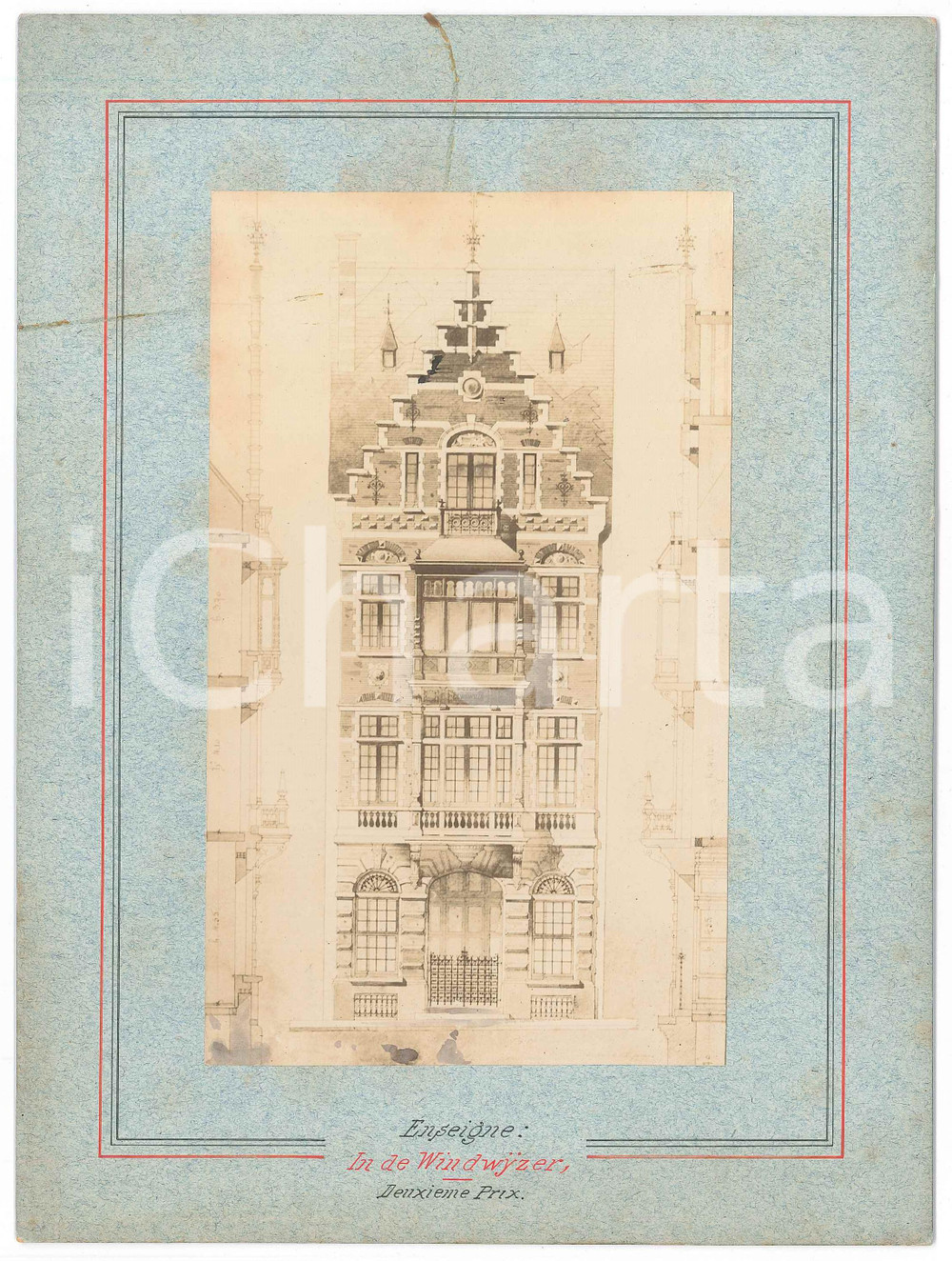 1900 ca BRUXELLES ARCHITECTURE Maison "In de Windwyzer" - Photo projet  Fotografia d'epoca, montata su cartoncino rigido, che mostra un progetto di facciata. GOOD/buono  Formato: 18x24 cm originale e autentica 1