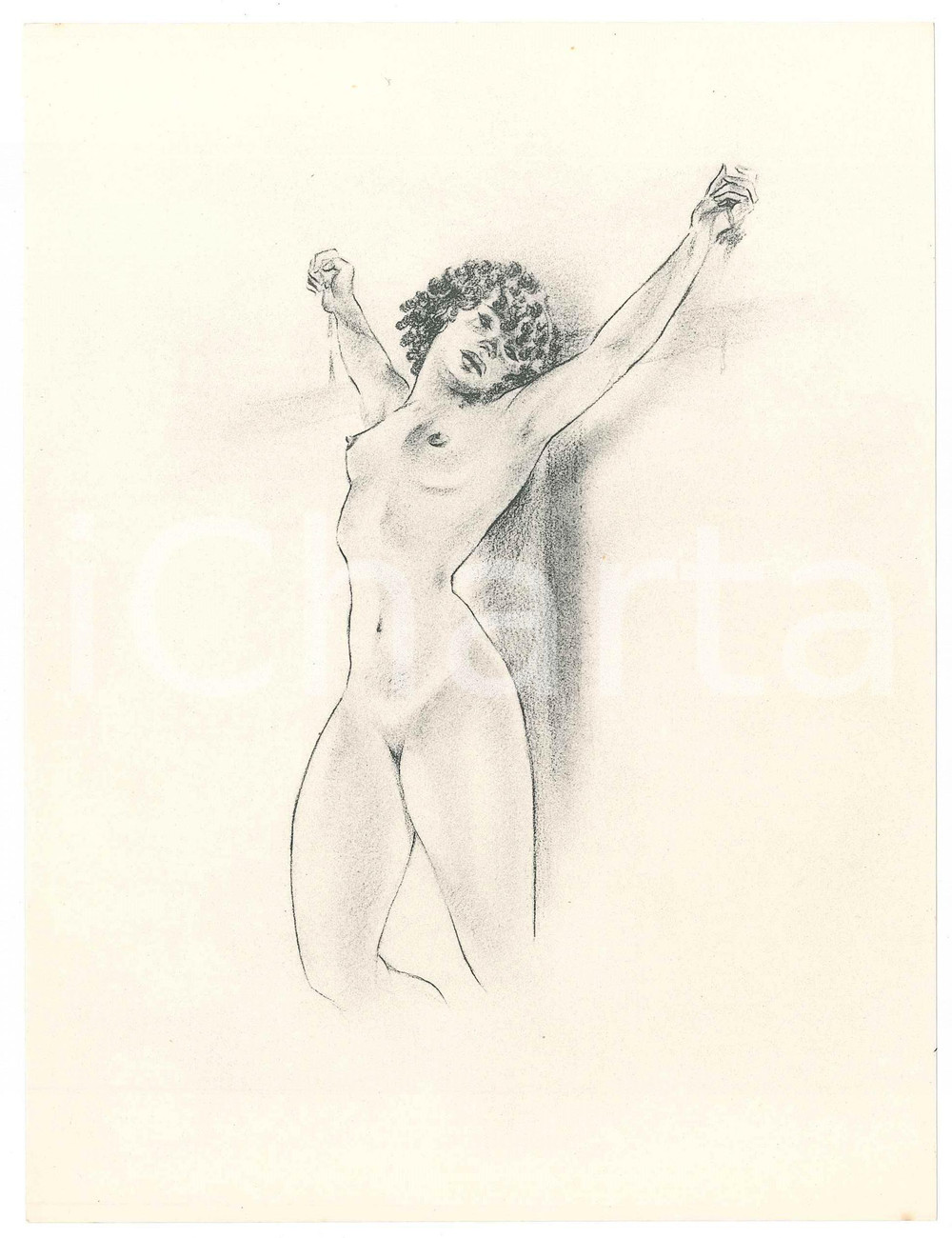 1960 ca VINTAGE EROTIC Nude woman crucified - Litograph 16x21 cm  Litografia originale d'epoca, su carta. GOOD/buono  Formato: 16x21 cm originale e autentica 1