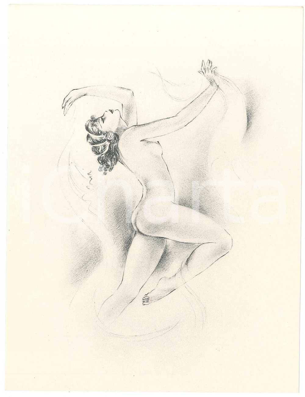 1960 ca VINTAGE EROTIC Nude woman dancing - Litograph 16x21 cm  Litografia originale d'epoca, su carta. GOOD/buono  Formato: 16x21 cm originale e autentica 1