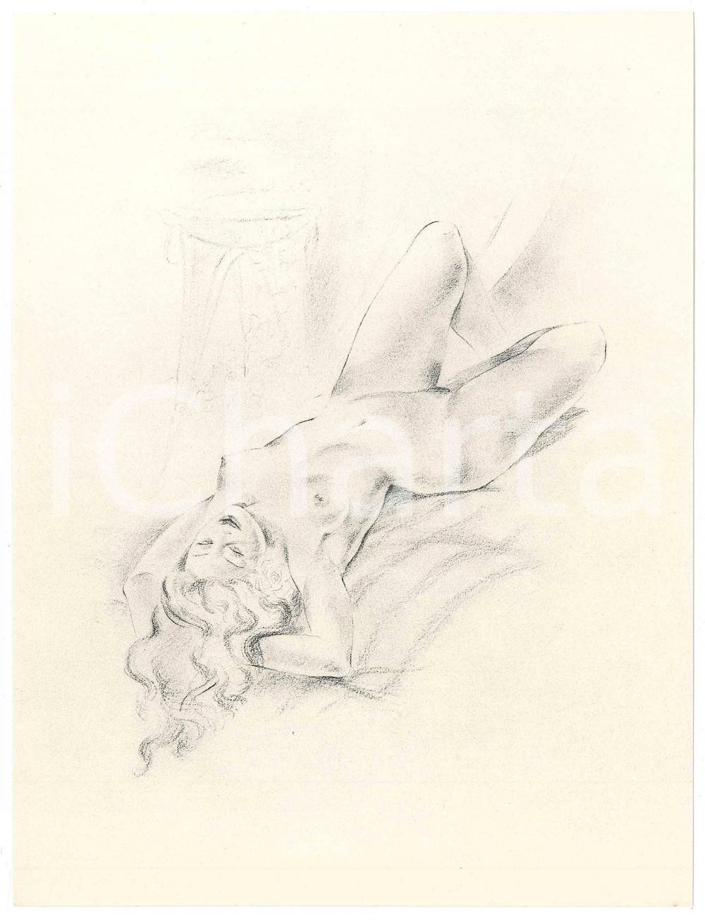 1960 ca VINTAGE EROTIC Nude woman lying down - Litograph 16x21 cm  Litografia originale d'epoca, su carta. FAIR/discreto lieve ondulatura centrale Formato: 16x21 cm originale e autentica 1
