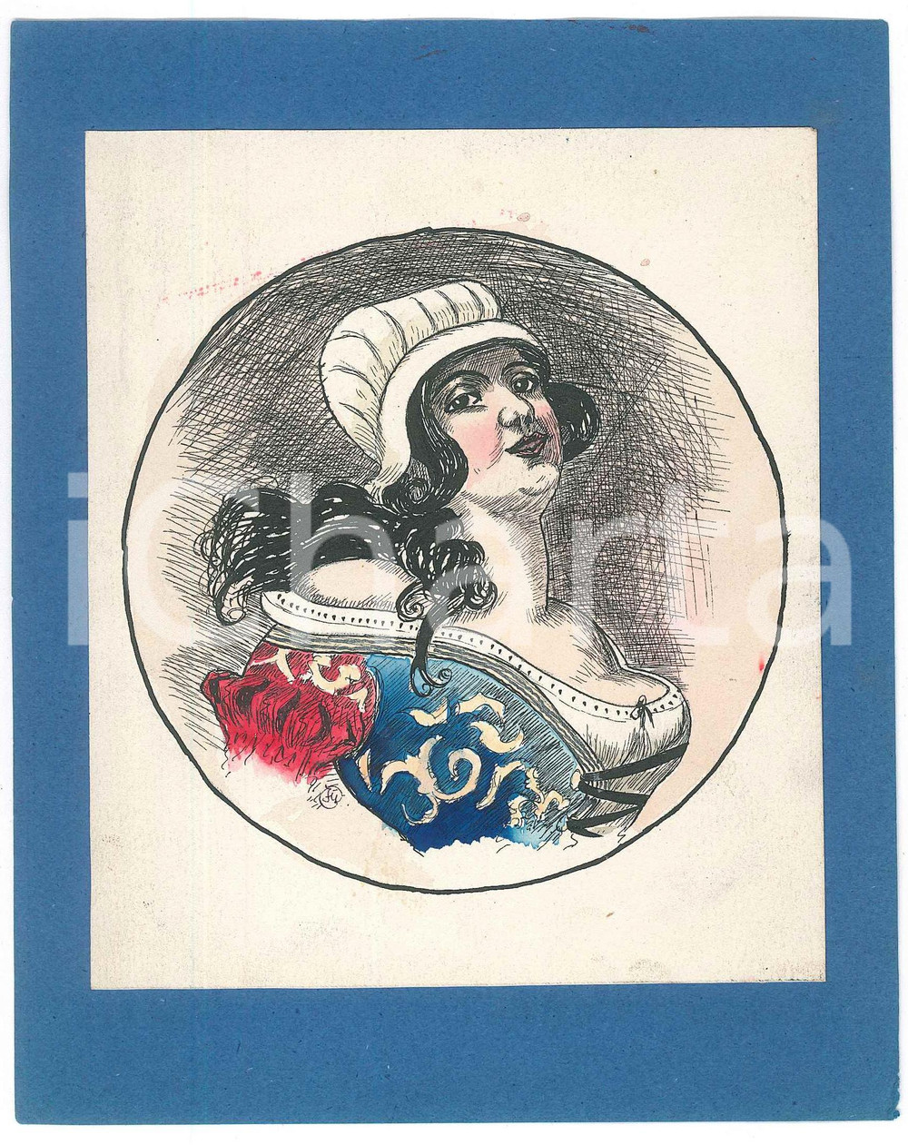 1950 ca ART - FRANCE - French woman commoner - Drawing 14x18 cm  Disegno originale a china su carta, acquerellato, montato su cartoncino leggero. GOOD/buono  Formato: 14x18 cm originale e autentica 1