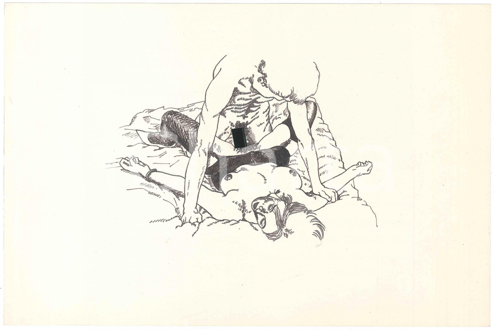 1960 ca VINTAGE EROTIC Sex on the bed - Couple (2) Drawing 27x18 cm  Disegno originale a china su carta. GOOD/buono  Formato: 27x18 cm originale e autentica 1
