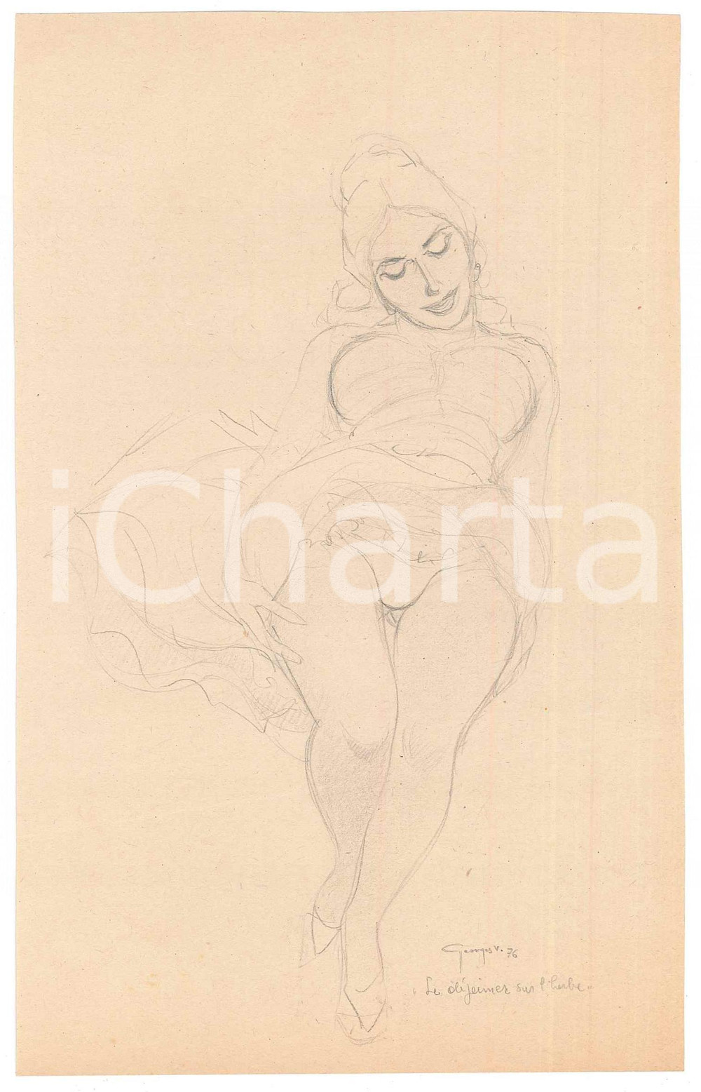 1976 VINTAGE EROTIC Artist Georges V. - Le déjeuner sur l'herbe - Drawing  Disegno originale su carta, firmato. GOOD/buono  Formato: 12x19 cm originale e autentica 1