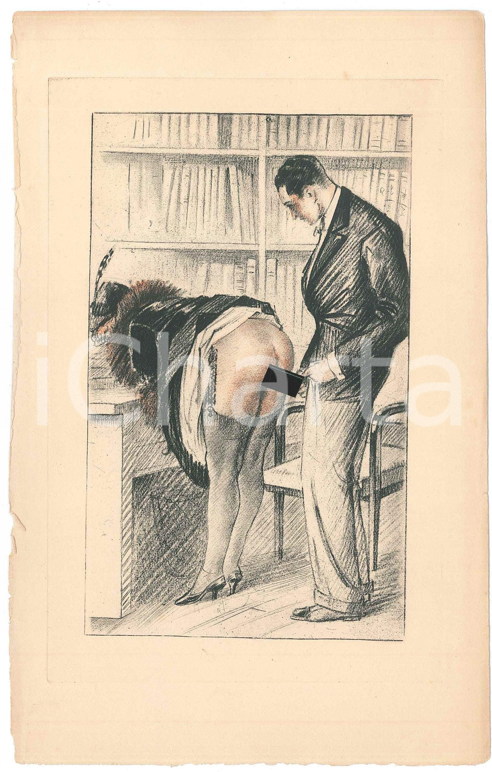 1940 ca VINTAGE EROTIC FRANCE Sex at the desk *Engraving 14x22 cm  Stampa originale d'epoca. GOOD/buono  Formato: 14x22 cm originale e autentica 1