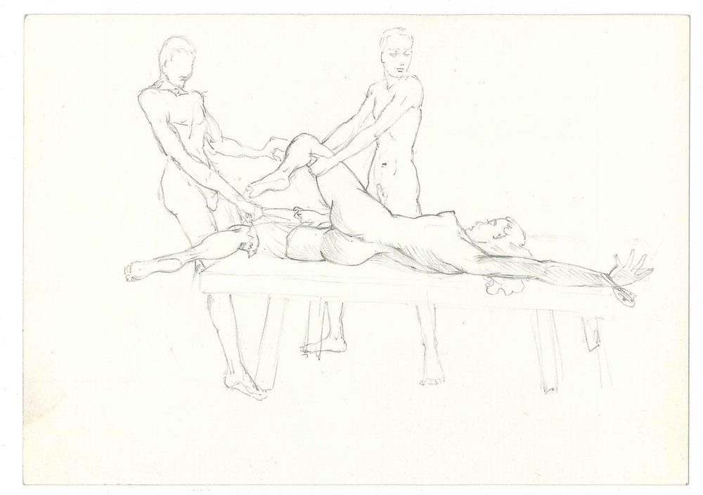 1950 ca VINTAGE EROTIC BDSM Raymond VAN DOREN - Woman with two men *Drawing Disegno originale di Raymond Van Doren, realizzato a matita su carta lucida. GOOD/buono  Formato: 15x10 cm originale e autentica 1