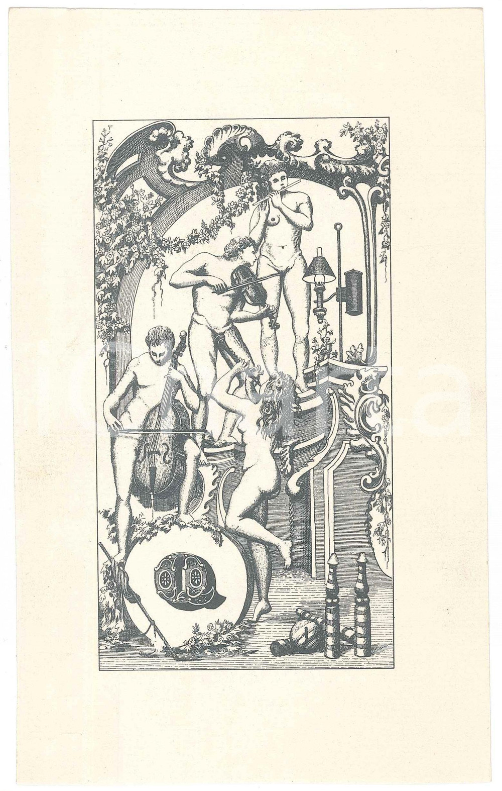 1880 ca VINTAGE EROTIC Classical scene - Nude people in concert *Engraving 12x20  Stampa originale d'epoca. GOOD/buono  Formato: 12x20 cm originale e autentica 1