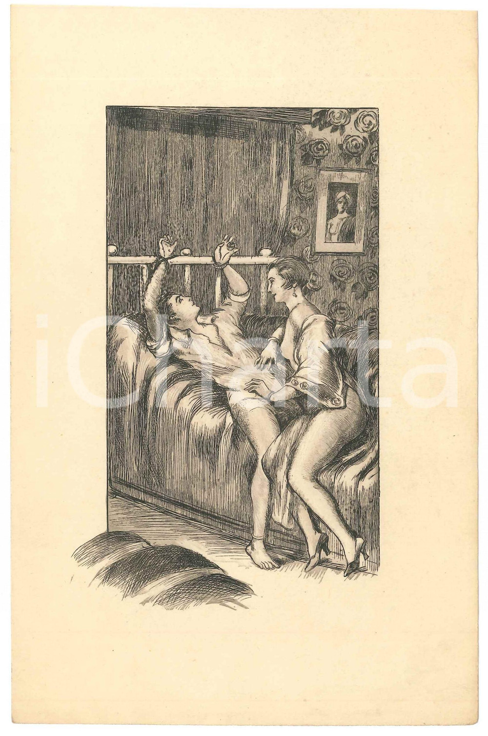 1925 ca VINTAGE EROTIC Handcuffed man - Engraving 13x21 cm  Stampa originale d'epoca. GOOD/buono  Formato: 13x21 cm originale e autentica 1