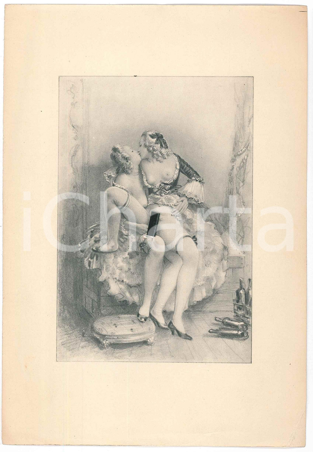 1930 ca VINTAGE EROTIC Lesbian drunk couple - Engraving 13x20 cm  Stampa originale d'epoca. GOOD/buono  Formato: 13x20 cm originale e autentica 1