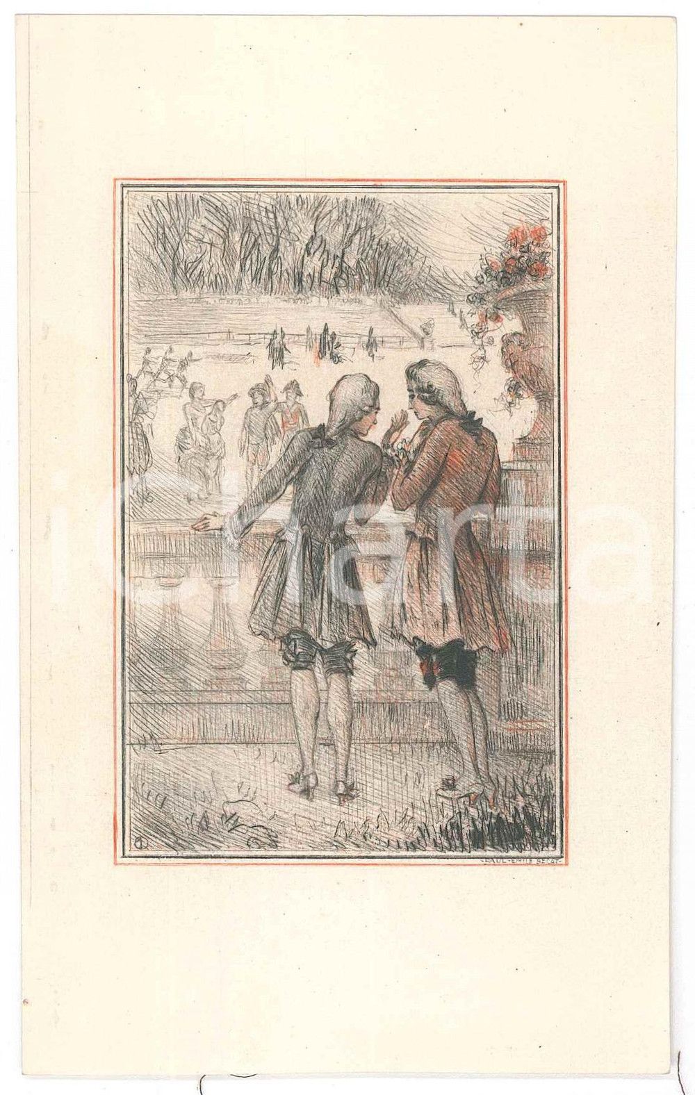 1910 ca Artist Paul-Emile BECAT Gentlemen speaking - Engraving 9x14 cm  Stampa originale d'epoca. GOOD/buono  Formato: 9x14 cm originale e autentica 1
