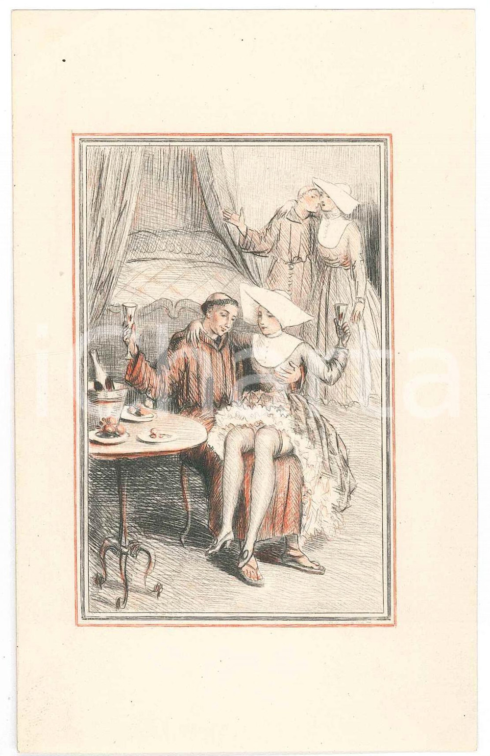 1910 ca VINTAGE EROTIC Paul-Emile BECAT - Nuns and friars *Engraving 9x14 cm  Stampa originale d'epoca. GOOD/buono  Formato: 9x14 cm originale e autentica 1