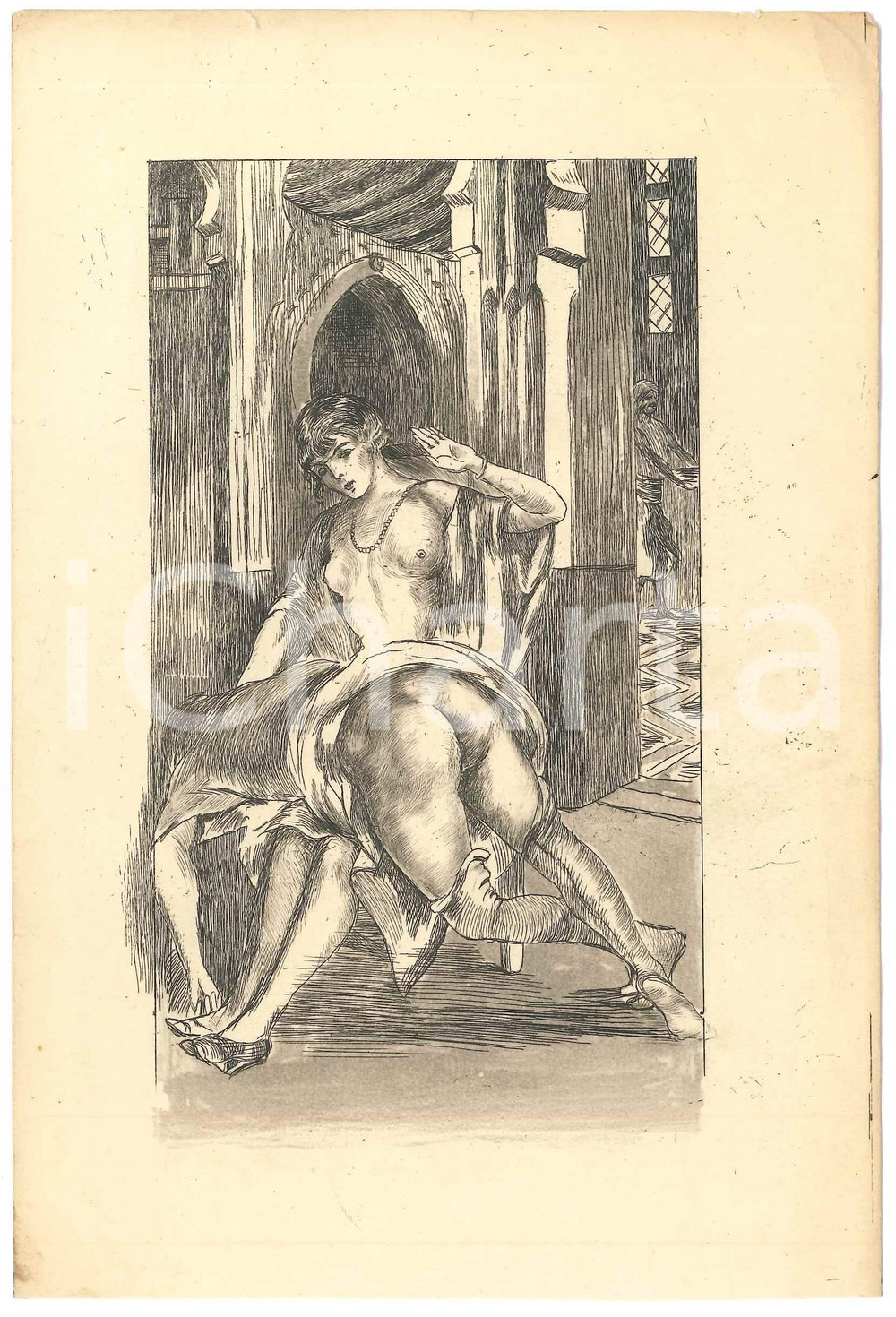 1925 ca VINTAGE EROTIC BDSM Woman spanking - Engraving 13x21 cm  Stampa originale d'epoca. GOOD/buono  Formato: 13x21 cm originale e autentica 1