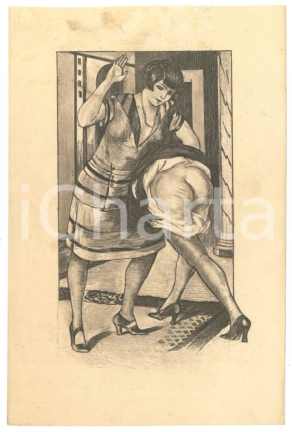 1925 ca VINTAGE EROTIC BDSM Lesbian - Spanking (1) Engraving 13x21 cm  Stampa originale d'epoca. GOOD/buono  Formato: 13x21 cm originale e autentica 1