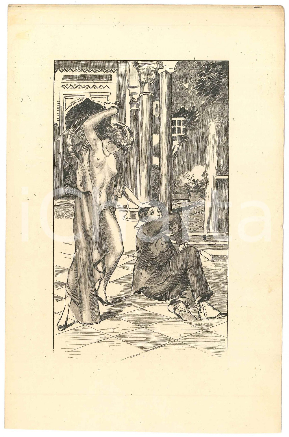 1925 ca VINTAGE EROTIC BDSM Nude mistress whipping - Engraving 13x21 cm  Stampa originale d'epoca. GOOD/buono  Formato: 13x21 cm originale e autentica 1