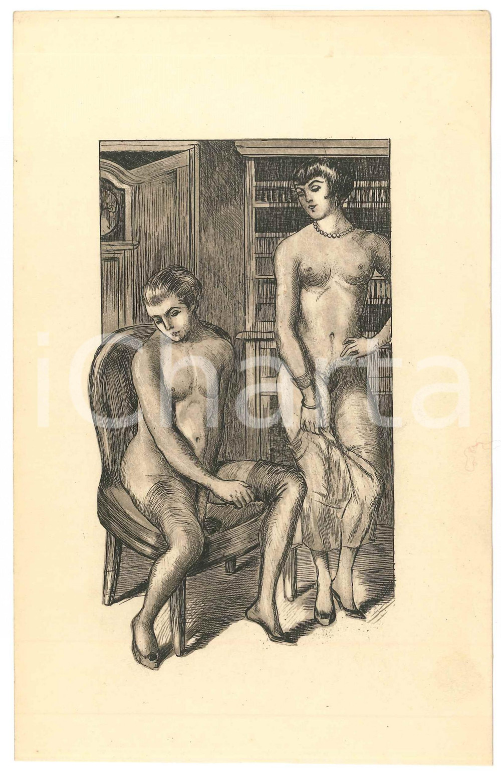 1925 ca VINTAGE EROTIC Nude couple in a living room - Engraving 13x21 cm  Stampa originale d'epoca. GOOD/buono  Formato: 13x21 cm originale e autentica 1
