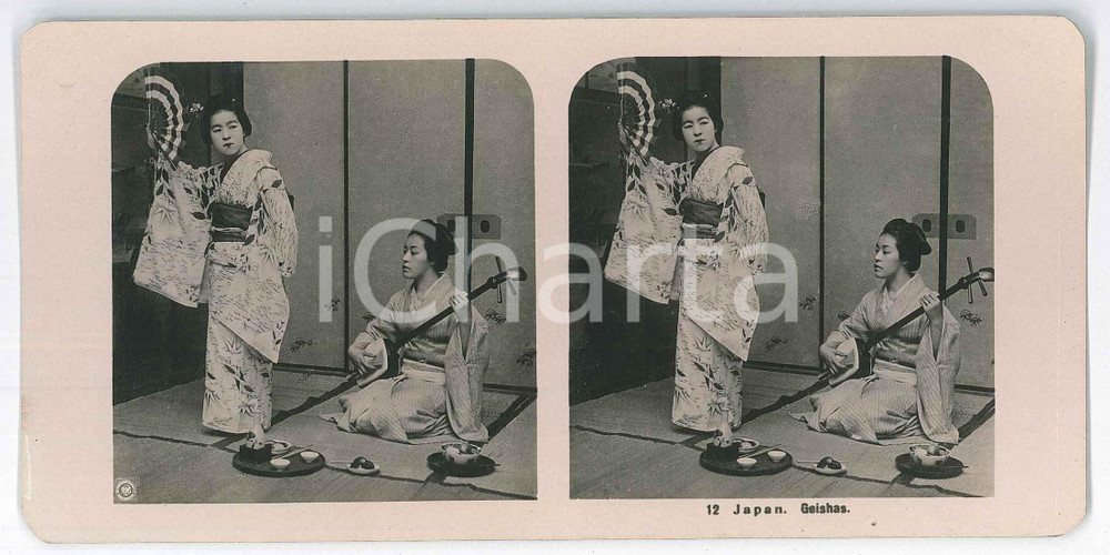 1910 ca JAPAN - Geishas - ETHNIC Stereoview n° 12  Fotografia stereoscopica d'epoca.EDITORE: NPG  GOOD/buono  Formato: 18x9 cm originale e autentica 1