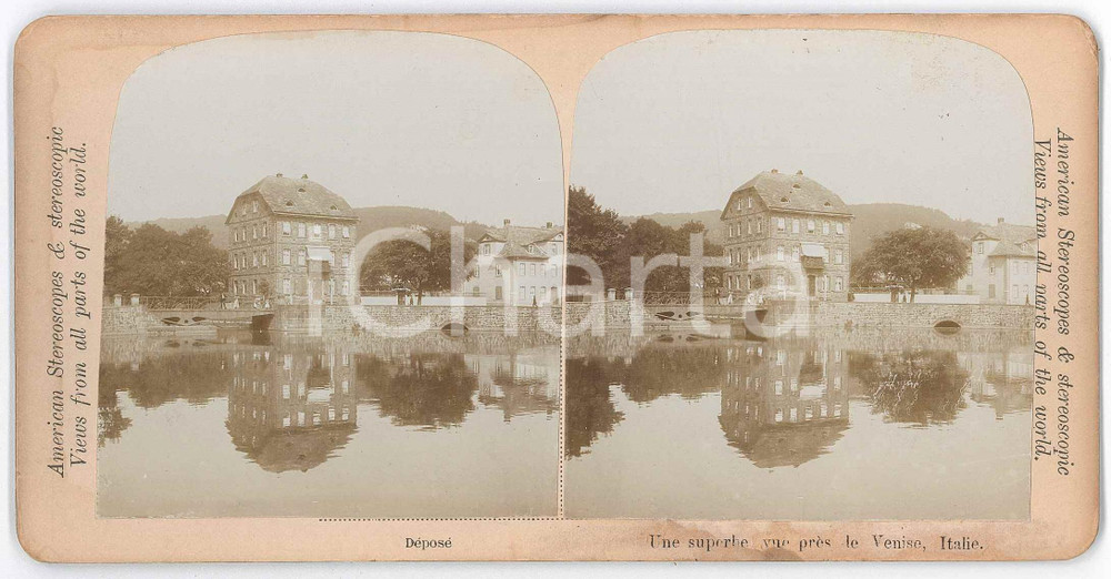 1900 ca ITALY Une superbe vue près de Venise *Stereoview American Fotografia stereoscopica d'epoca, su cartoncino rigido.EDITORE: American Stereoscopes  GOOD/buono  Formato: 18x9 cm originale e autentica 1