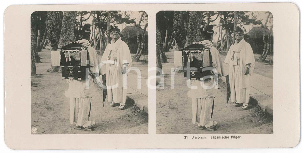 1910 ca JAPAN - Japanische Pilger - ETHNIC Stereoview n° 31  Fotografia stereoscopica d'epoca.EDITORE: NPG  GOOD/buono  Formato: 18x9 cm originale e autentica 1
