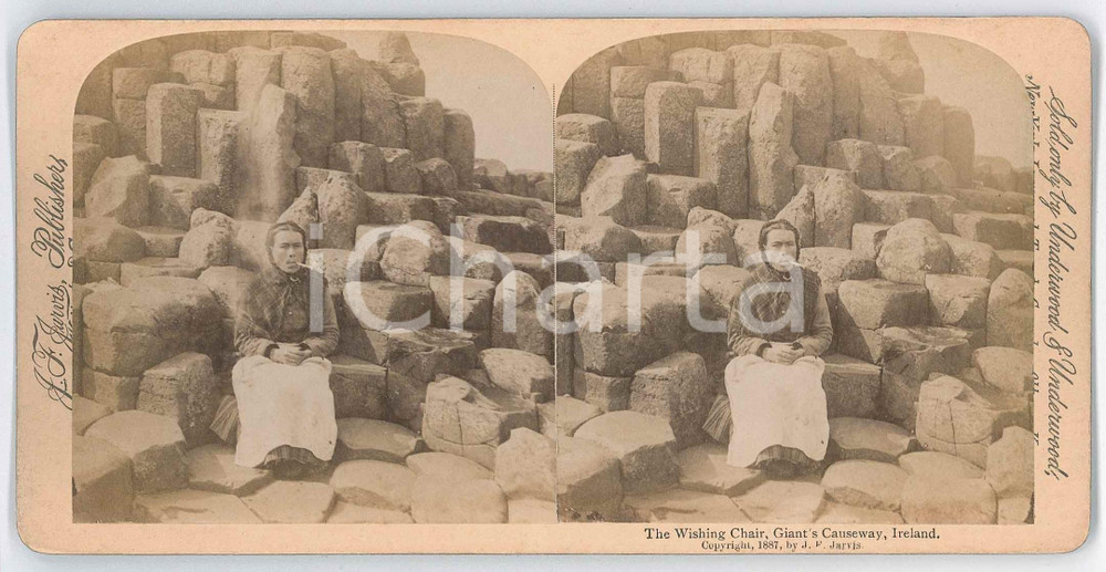 1887 IRELAND The Wishing Chair, Giant's Causeway *Stereoview 1887 JARVIS Fotografia stereoscopica d'epoca, su cartoncino rigido.EDITORE: Jarvis - Washington  GOOD/buono  Formato: 18x9 cm originale e autentica 1