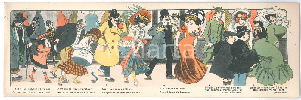 1910 Artist Xavier SAGER - PARIS - Les vieux satyres - Carte postale double  Cartolina postale d'epoca, realizzata in formato doppio.Non viaggiata. GOOD/buono  Formato: 28x9 cm originale e autentica 1