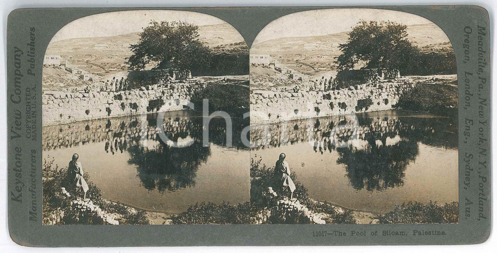 1910 ca PALESTINE The Pool of SILOAM - Stereoview KEYSTONE 11017 Fotografia stereoscopica d'epoca, su cartoncino rigido.EDITORE: Meadville, Pa.  - Keystone View Company  GOOD/buono  Formato: 18x9 cm originale e autentica 1