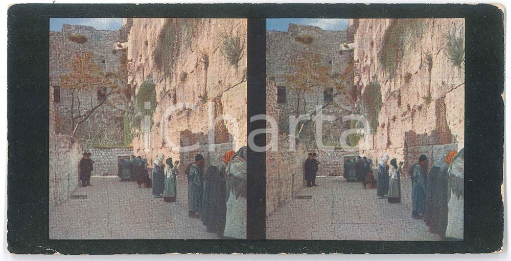 1910 ca JERUSALEM Wall of lamentation - Stereoview Chromoplast-Bild 161 Fotografia stereoscopica d'epoca, su cartoncino morbido.  FAIR/discreto lievi abrasioni marginali Formato: 18x9 cm originale e autentica 1