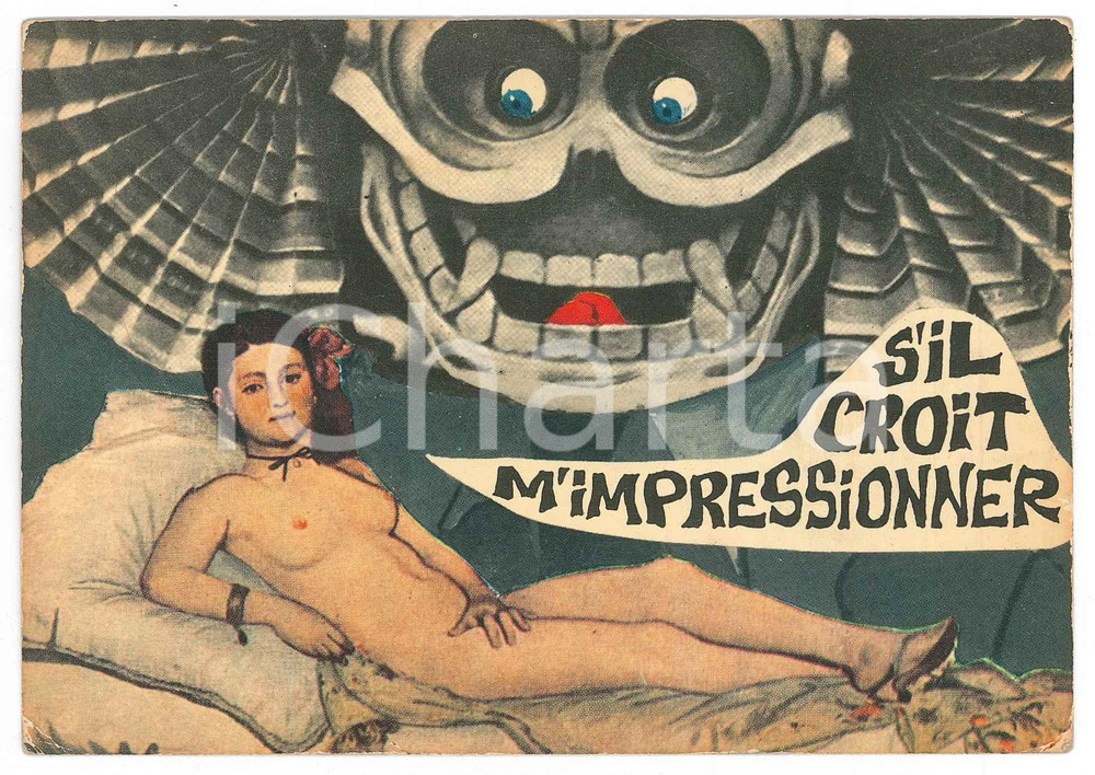 1960 ca OLYMPIA Edouard MANET S'il croit m'impressionner - Carte postale FG NV Cartolina postale d'epoca, non viaggiata,SERIE: "Chef-d'oeuvre en p&eacute;ril" n.5  FAIR/discreto Lievi smussature agli angoli Formato: FG originale e autentica 1