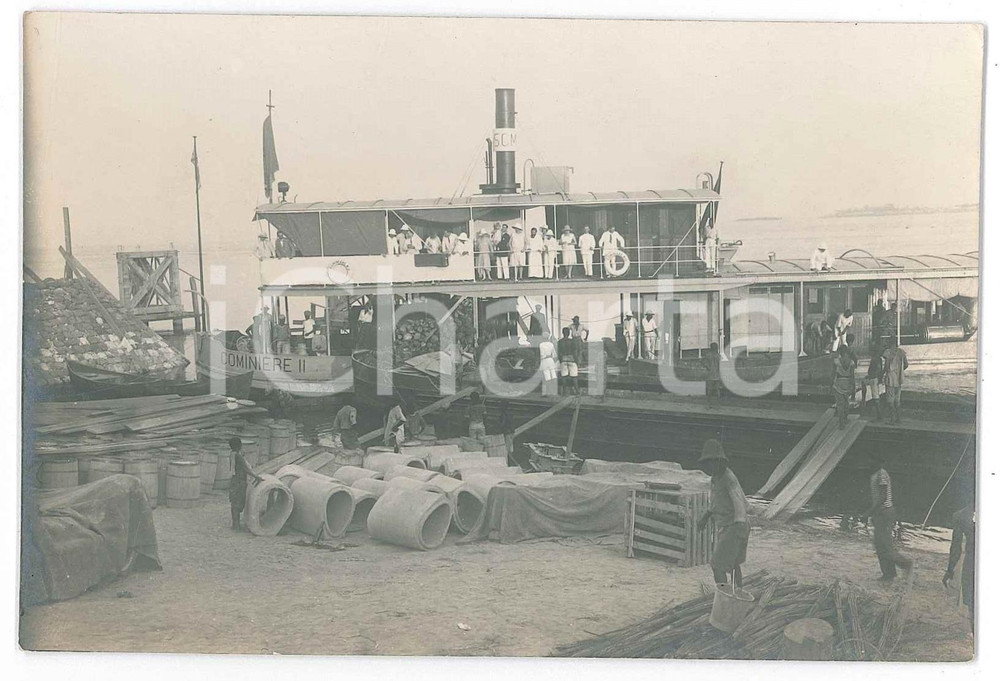 1940 ca CONGO BELGE Arrivée du bateau COMINIERE II - Photo ANIMEE 14x9 cm  Fotografia d'epoca, in formato cartolina postale. GOOD/buono  Formato: 14x9 cm originale e autentica 1