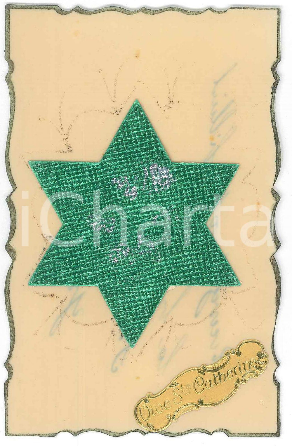 1960 ca FRANCE - Sainte-Catherine - Biglietto con stella a rilievo - VINTAGE  Biglietto d'epoca, con messaggio al verso. GOOD/buono  Formato: 13x8 cm originale e autentica 1