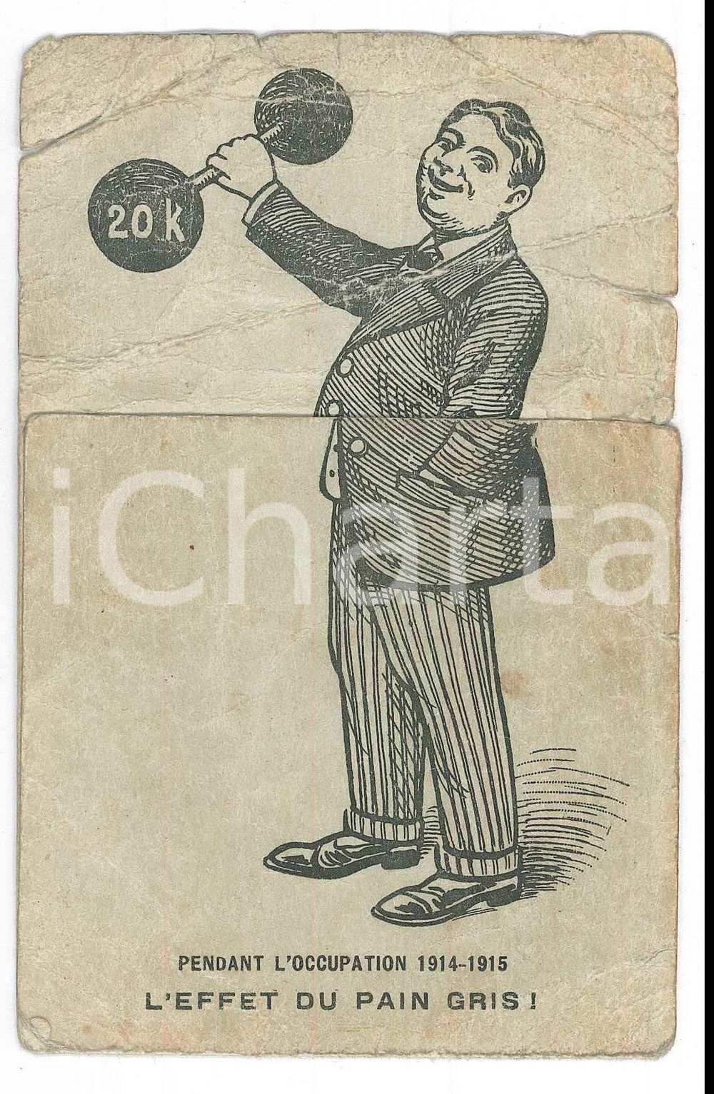 1920 ca WW1 BELGIUM Occupation 1914 - Effet du pain gris - EROTIC DAMAGED card  Raro biglietto d'epoca, con immagine erotica all'apertura. VERY POOR/gravemente danneggiato evidenti piegature; piccoli strappi laterali Formato: 9x14 cm (chiuso) originale e autentica 1