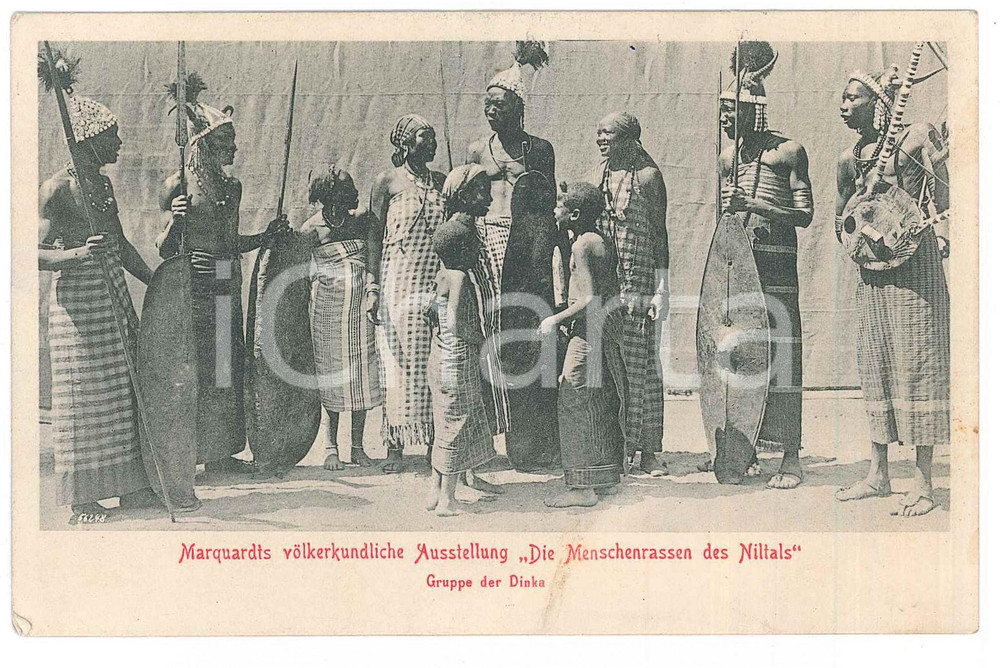 1930 ca AFRICA Marquardt's ethnological exhibition Races of NILE VALLEY Postcard  Cartolina d'epoca, non viaggiata. FAIR/discreto Lievi smussature agli angoli, piegatura all'angolo inferiore sinistro Formato: 14x9 originale e autentica 1