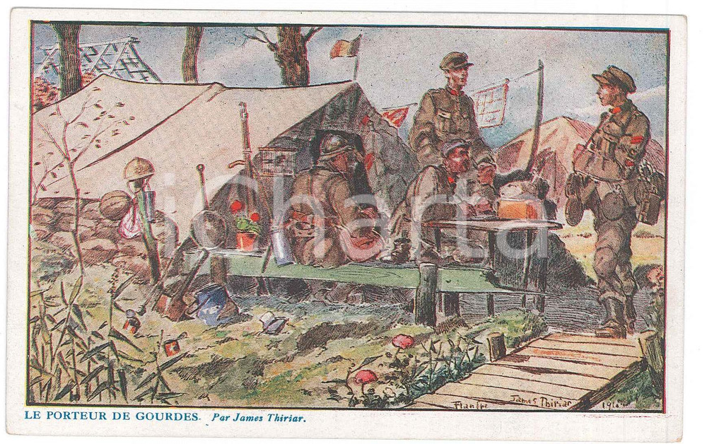 1918 WW1 Artist James THIRIAR Le porteur de Gourdes - Postcard  Cartolina postale d'epcoa, non viaggiata. GOOD/buono  Formato: 14x9 cm originale e autentica 1