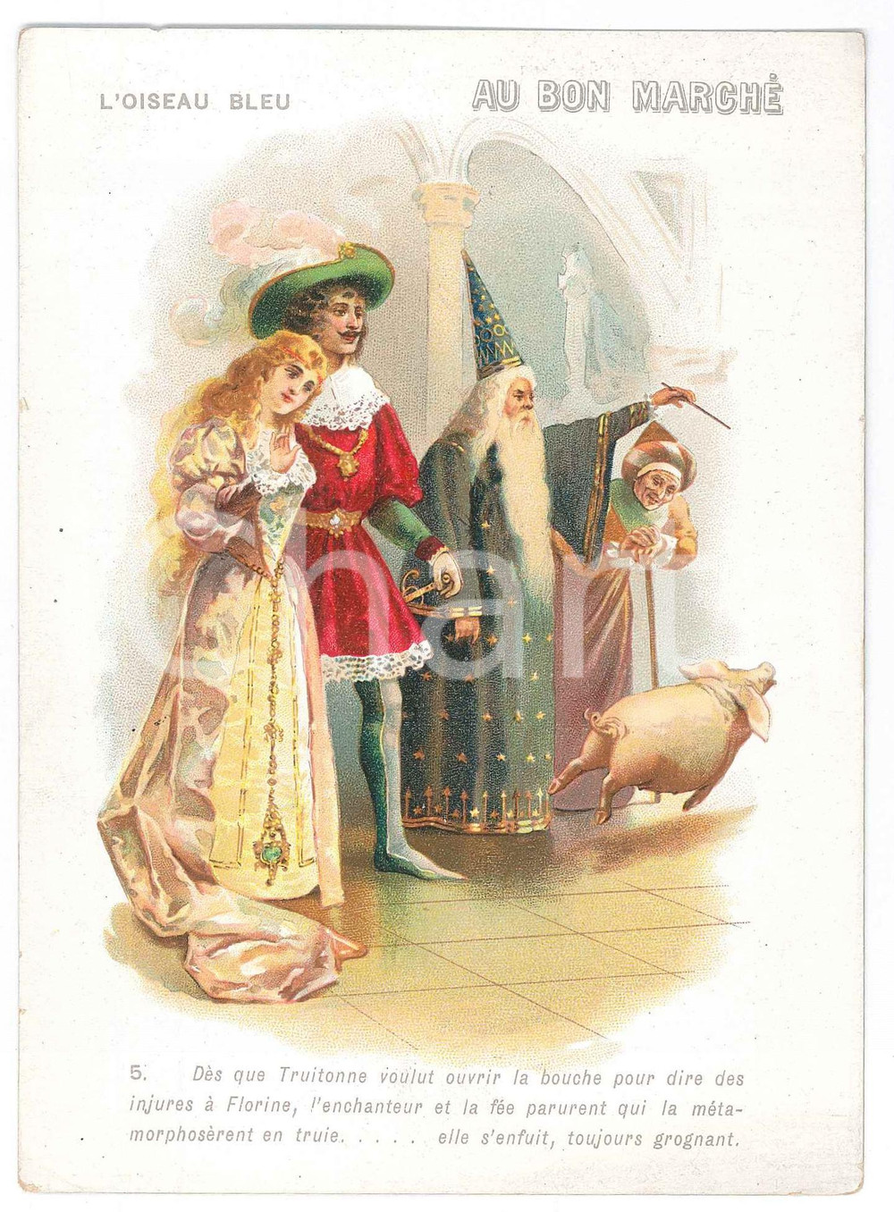 1900 PARIS AU BON MARCHE' - L'oiseau bleu - Carte publicitaire  Cartoncino pubblicitario d'epoca, con testo al verso. GOOD/buono ma lieve piegatura angolare Formato: 12x16 cm originale e autentica 1