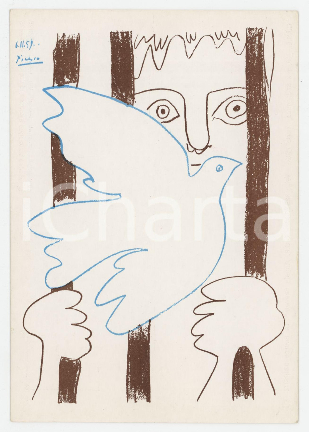 1959 Artist Pablo PICASSO Solidarité prisonniers politiques espagnols - Postcard Cartolina d'epoca, non viaggiata. EDITORE: C.I.S.E. - Paris FAIR/discreto Lievi smussature agli angoli Formato: 15x10 cm originale e autentica 1