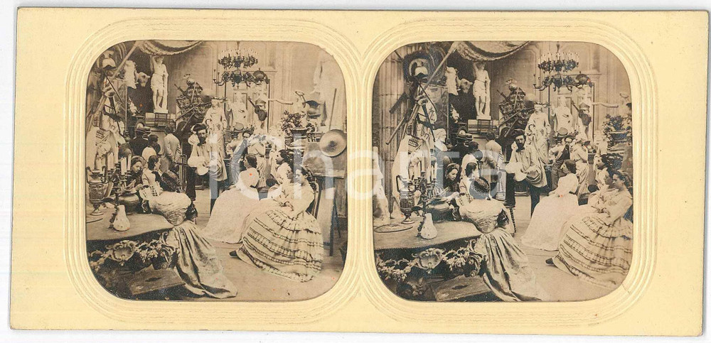 1890 ca FRANCE - COSTUME - Artista nel suo studio - Foto stereoscopica ANIMATA Fotografia stereoscopica d'epoca, su cartoncino rigido. GOOD/buono  Formato: 18x9 cm originale e autentica 1