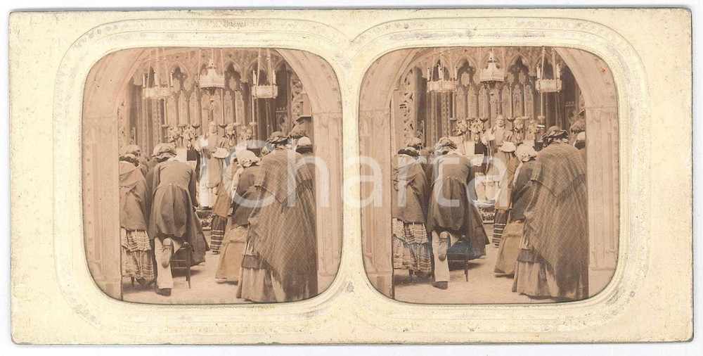 1890 ca COSTUME - FRANCIA - Benedizione nuziale - Foto stereoscopica Fotografia stereoscopica d'epoca, su cartoncino rigido. GOOD/buono  Formato: 18x9 cm originale e autentica 1